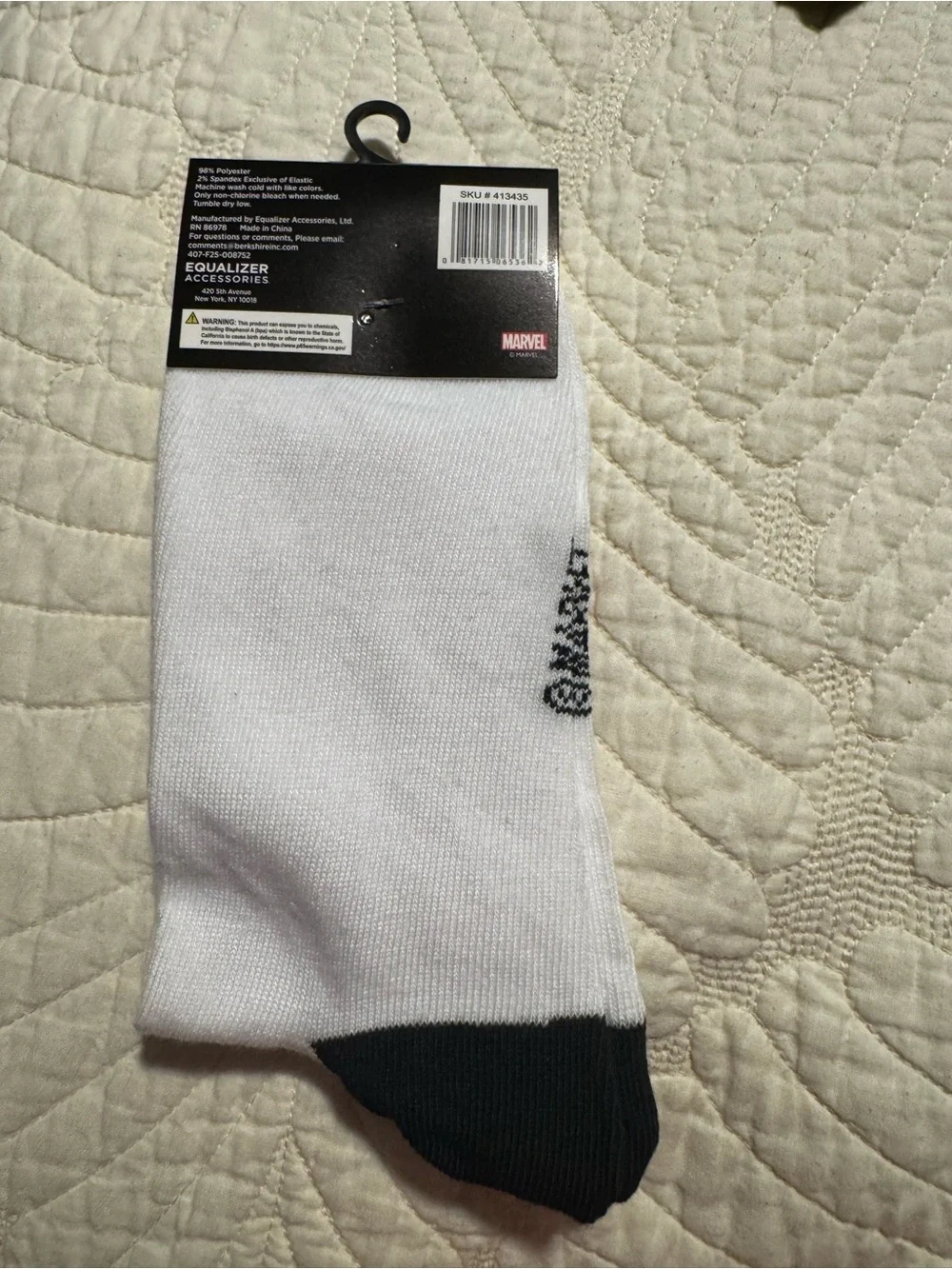 Marvel White Crew Socks with Black and Red Stripe Detail